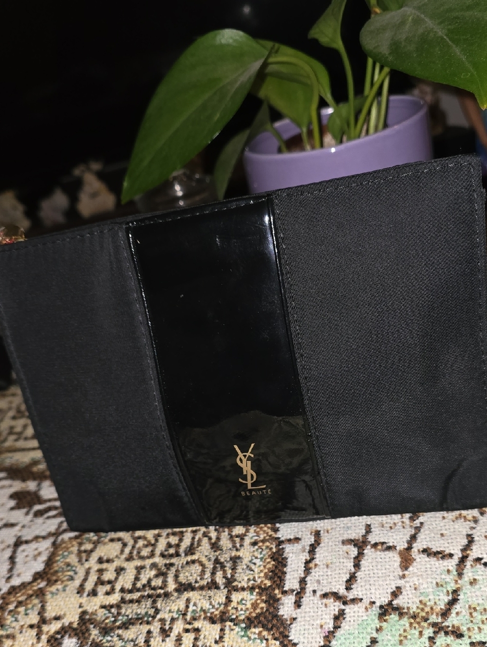 Vintage Yves Saint Laurent Black and Gold Cosmetic Pouch